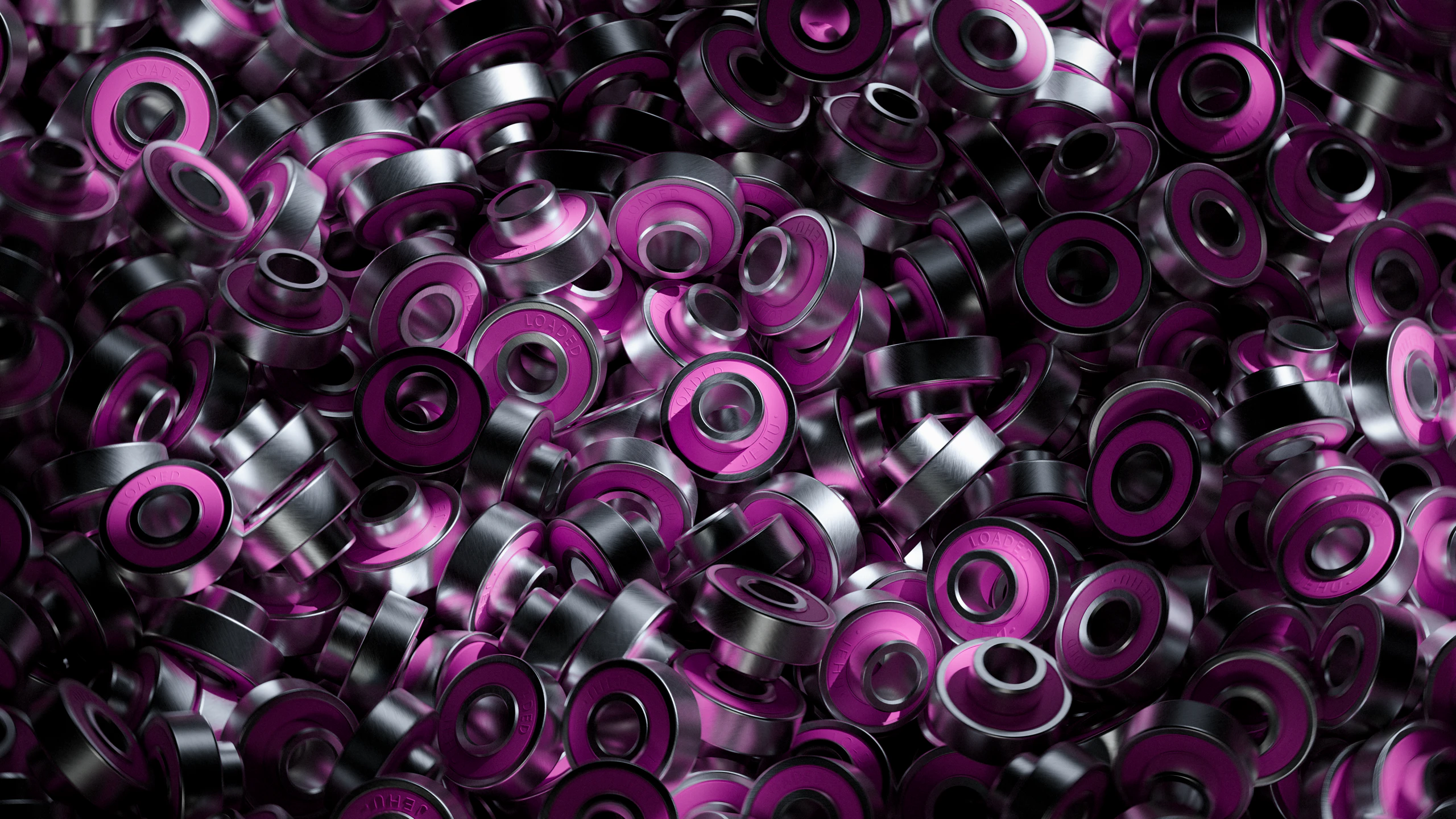 Close-up of piled Jehu bearings with pink shields